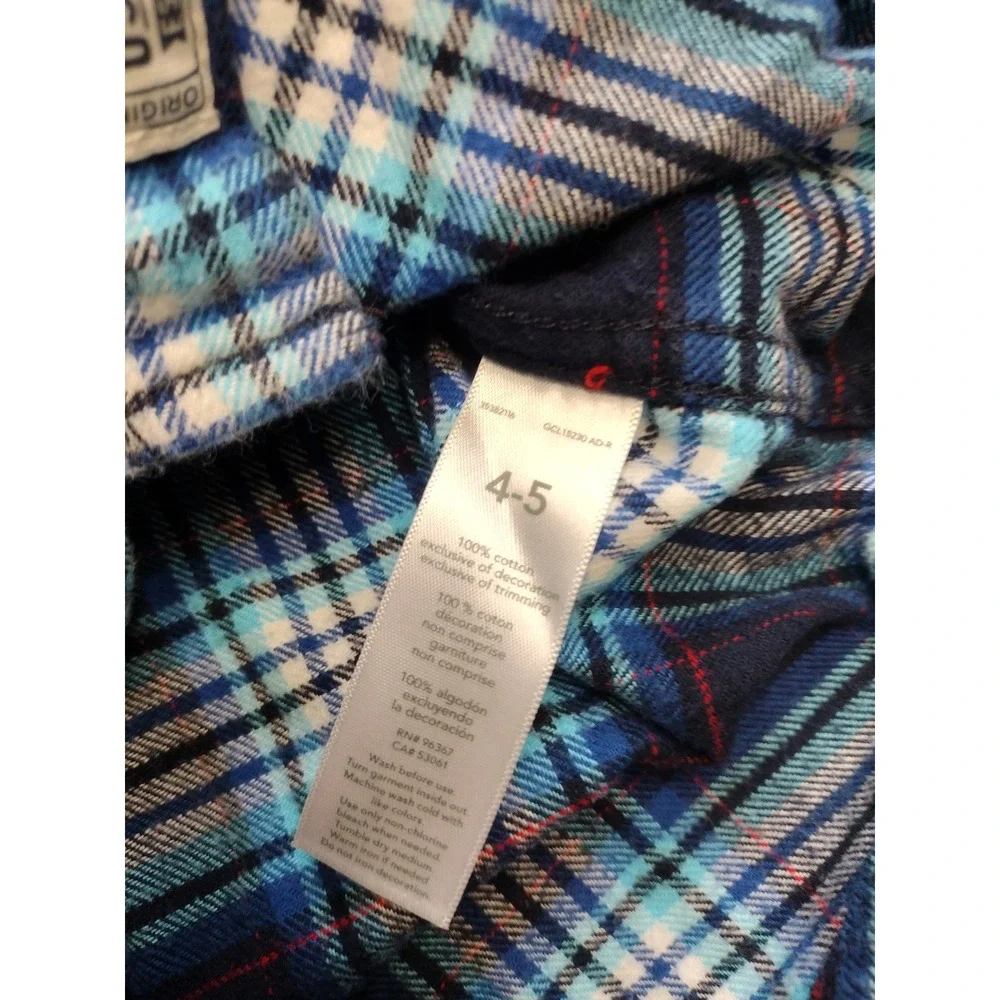 OshKosh Bgosh Boys Blue Plaid Flannel Button Down‎ Shirt Size 4-5 Cotton